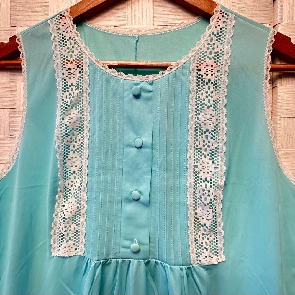 Vintage Gossard Artemis Aqua Blue Lace Pintuck Maxi Nightgown 5244 Small USA - Picture 7 of 11